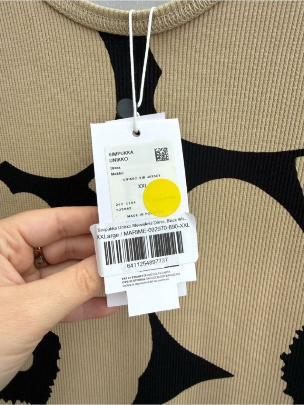 MARIMEKKO Simpukka Unikko Rib Floral Cotton Tank Dress in Beige Black NWT - Picture 6 of 11